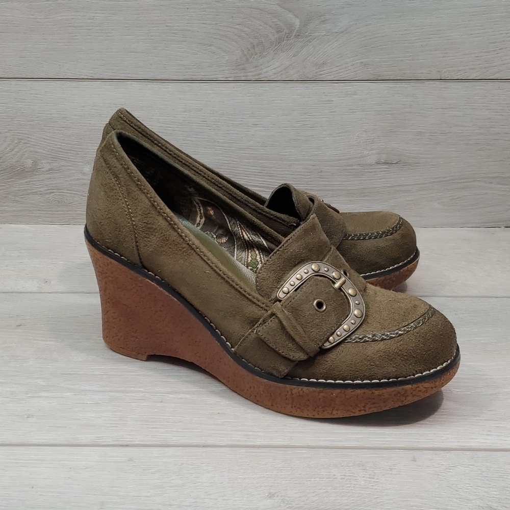 Vintage Lower East Side Womens Leather Wedge Mary Jane Clogs shoes sz 6